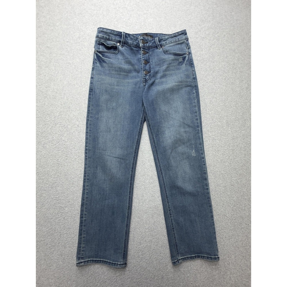PrAna Jeans Womens 8 Blue Medium Wash Straight Leg High Rise Stretch Denim